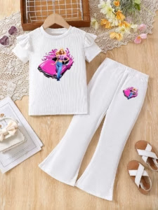 Ensemble Barbie avec haut à volants et pantalon évasé pour fille