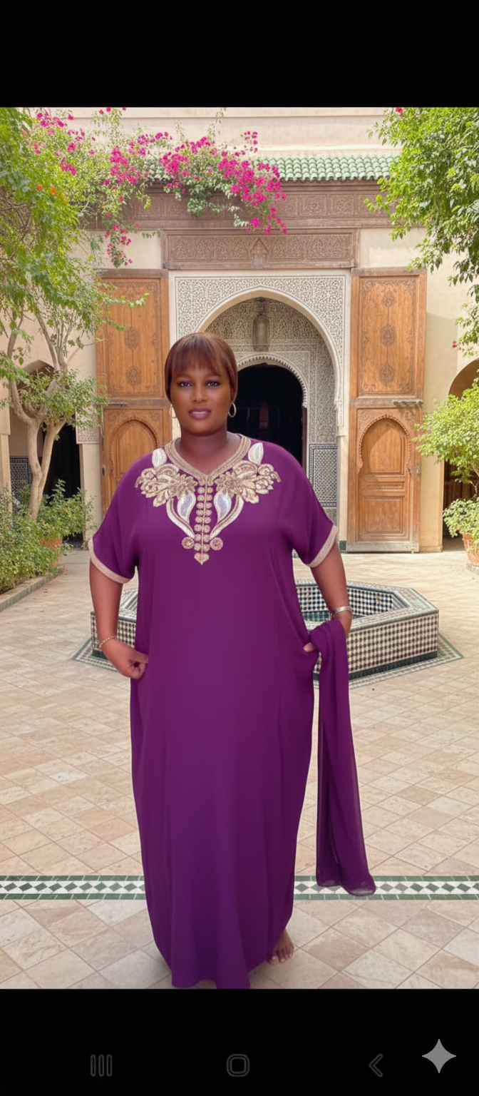 Grand Boubou/Kaftan Traditionnel Rose Saumon Brodé "Palais" – Image 5
